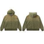 Cross Embroidery Olive Green Sun Faded Zip