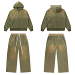 Cross Embroidery Olive Green Sun Faded Zip